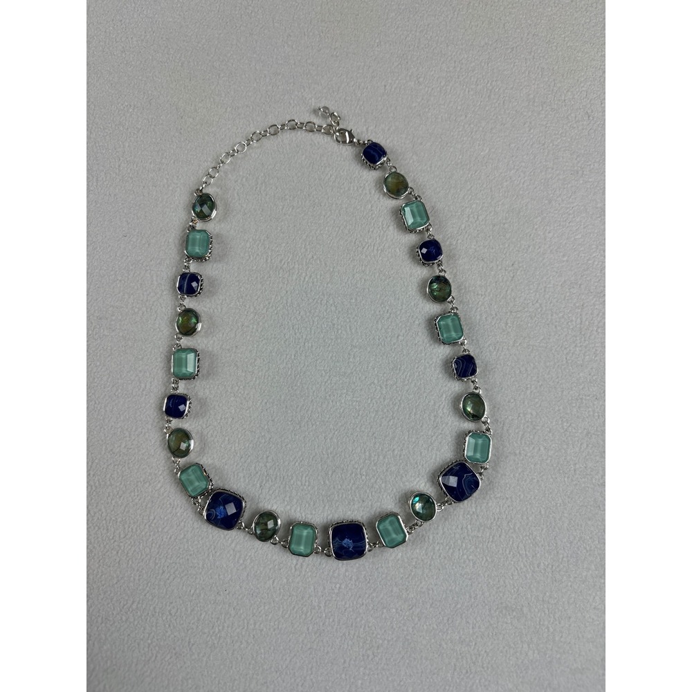 Blue Green Stone Necklace Silver Tone Fashion‎ Jewelry Adjustable